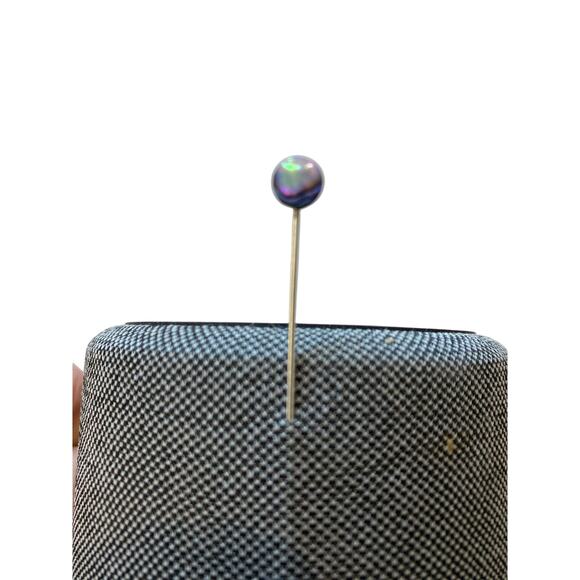 Vintage Abalone Shell Stick Pin Small Round Elevated Basic Lapel Brooch Coastal - Picture 3 of 5